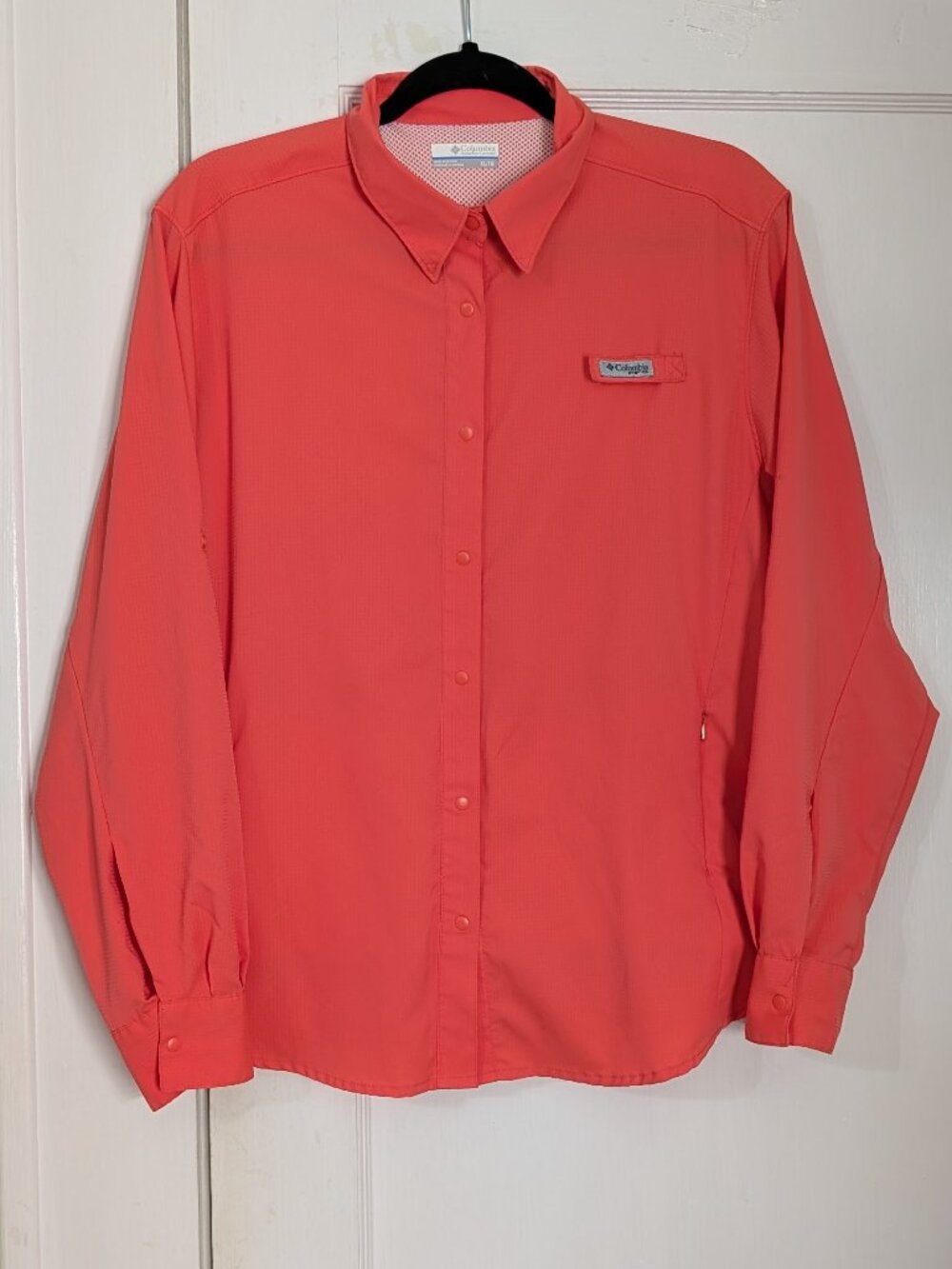 Columbia PFG Vented Fishing Snap Shirt Coral Long Sleeve Women's XL Omni Shade